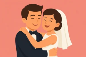 deux mariés en cartoon